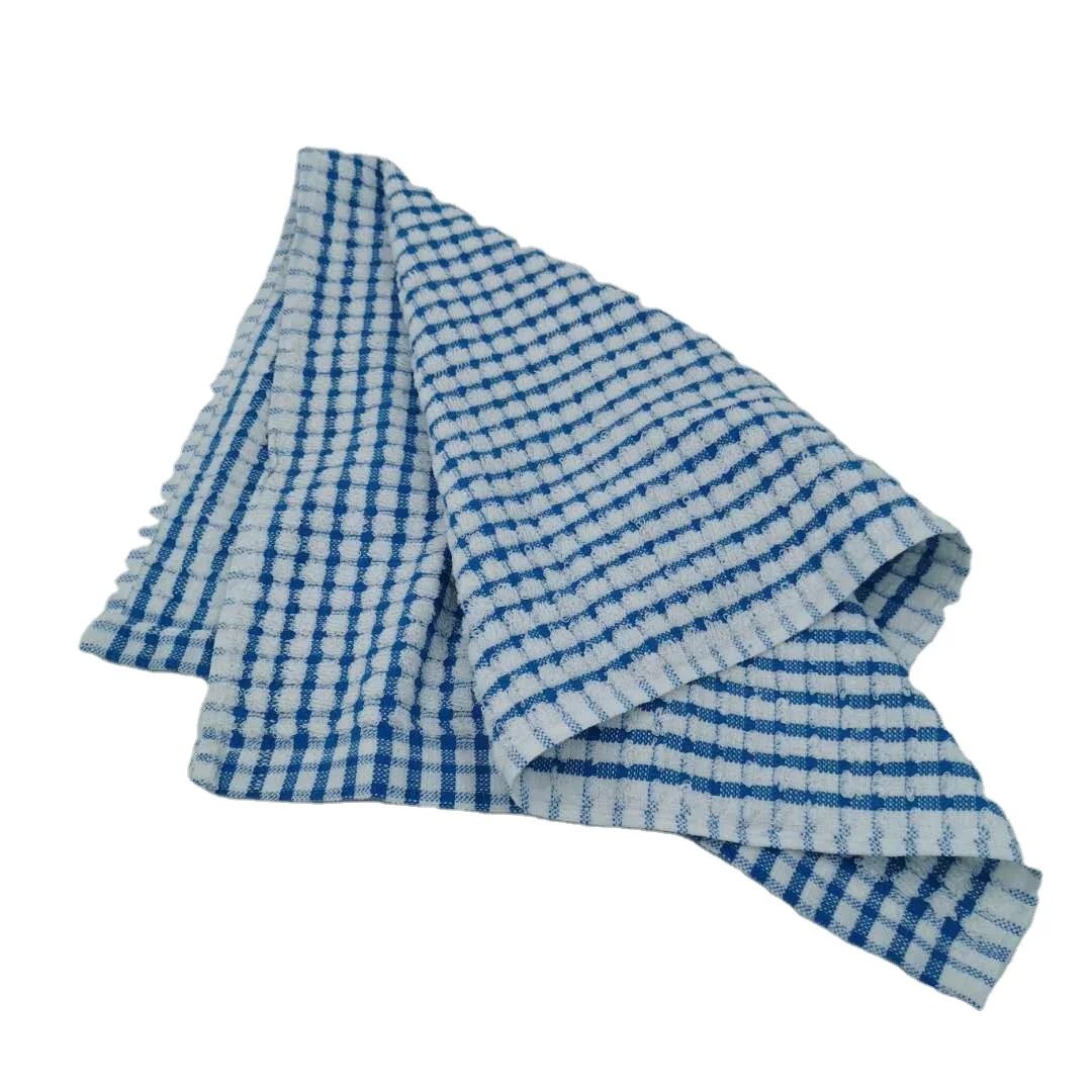 
Blue And White Checkered 100%Cotton Terry Cheap Bulk Kitchen and Tea Towel 