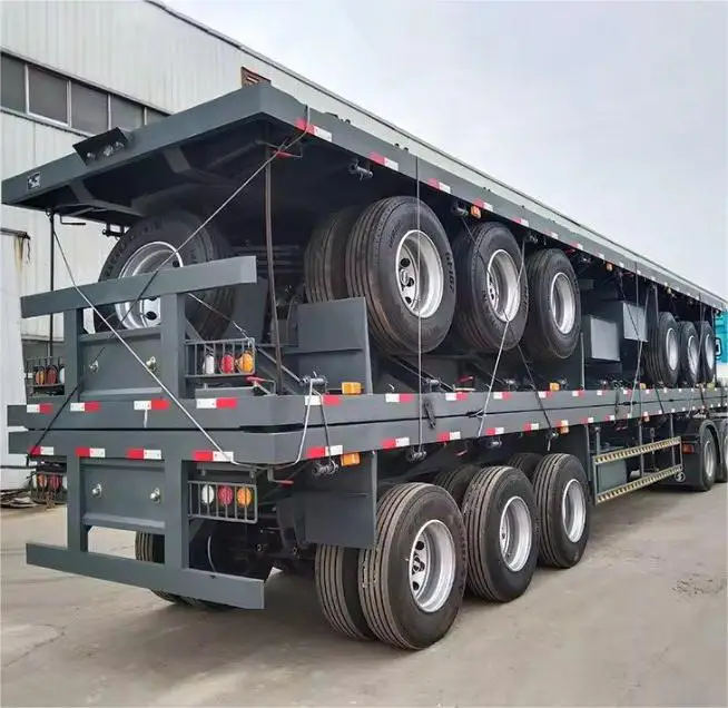Hot Sale Best Quality  China Manufacturer Customize 3 Axle 20 Ft 40 Ft Container Transport Flatbed Semi Trailer