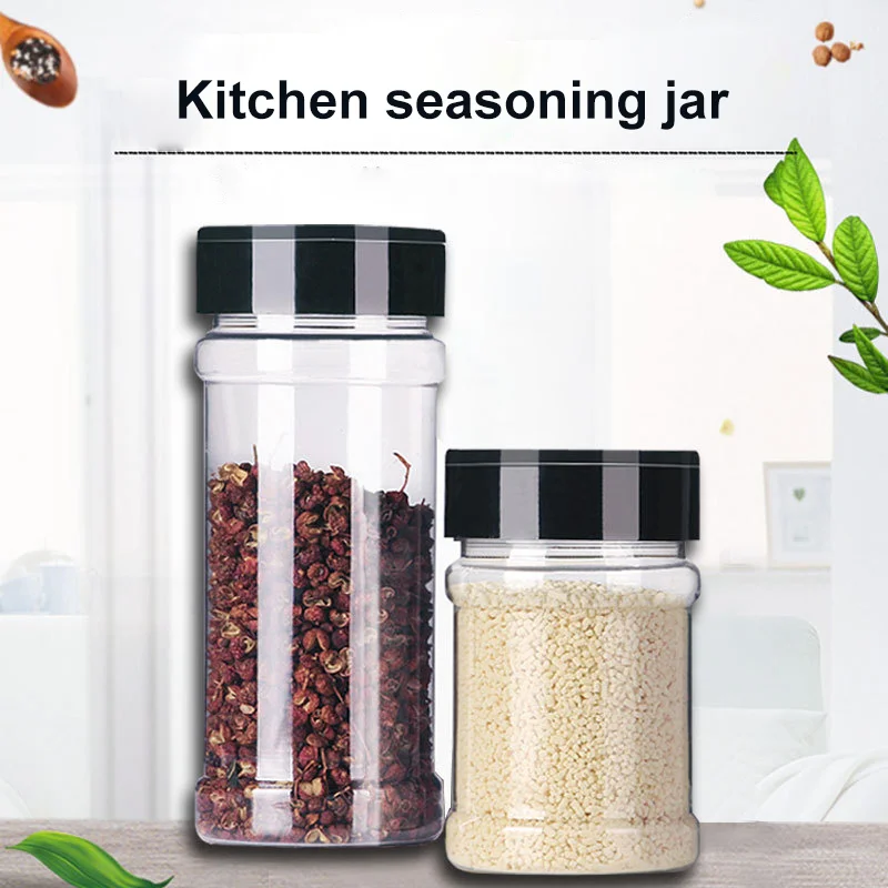 Seasoning Storage Box pepper container custom PET plastic Transparent Salt shaker Condiment bottles Cruet Kitchen herb spice jar
