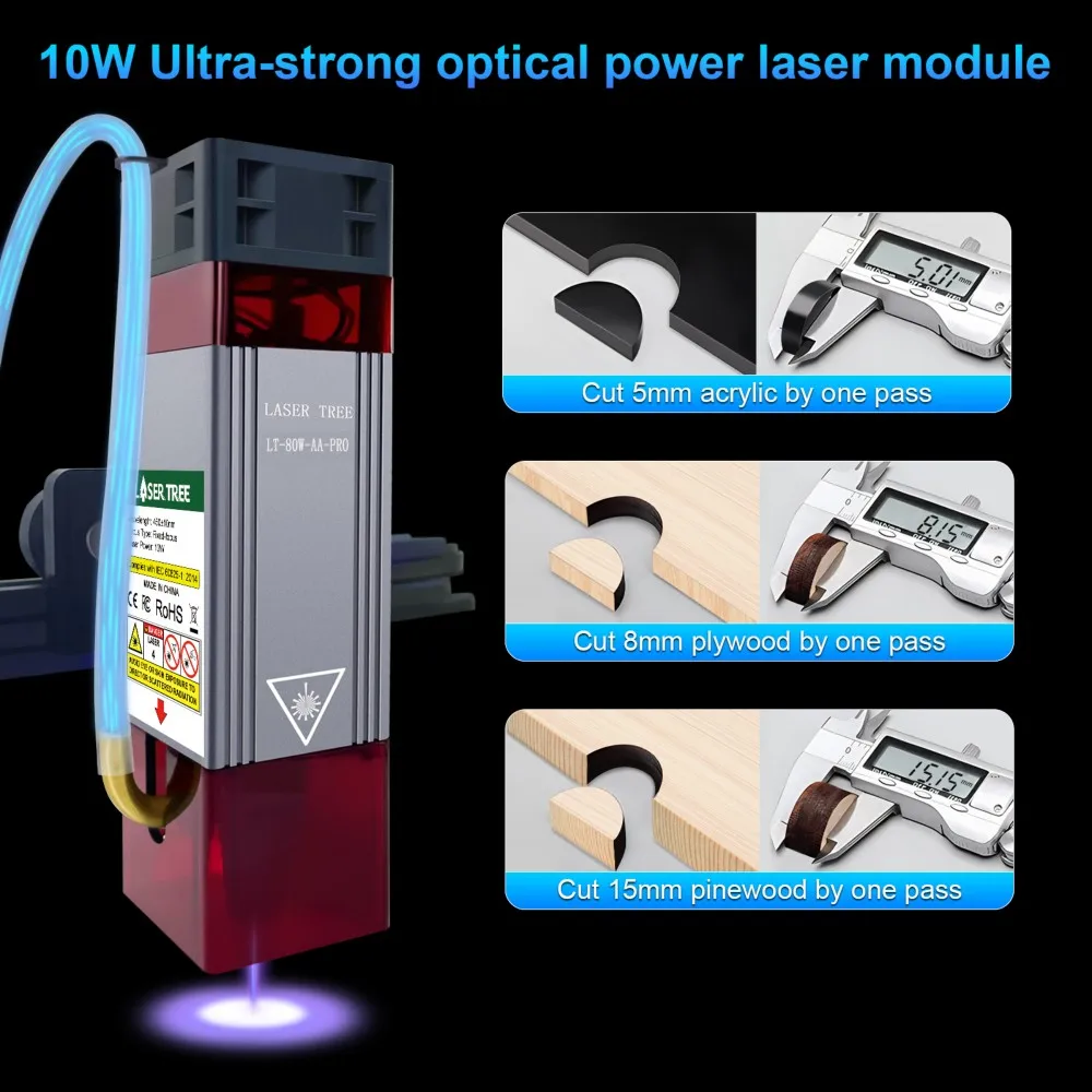 LASER TREE Diode Laser Module Kit 10W Optical Power Laser Head Module for Lazer Engraver & Cutter Machine with Air Nozzle