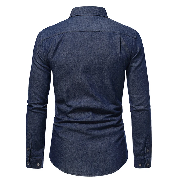 Hot sale formal Classic denim shirt Slim navy 100% Cotton Long Sleeve Casual Jeans Shirts for man