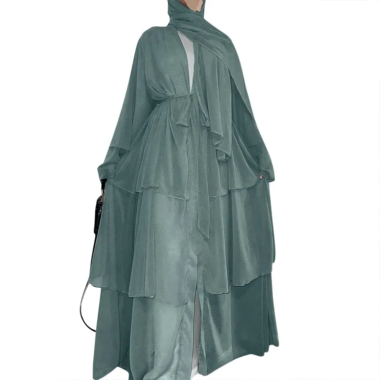 3 Layers Chiffon Eid Abayah Islam Dubai Turkey Islamic Clothing Abaya Dress For Muslim Ladies New Fashion 2023