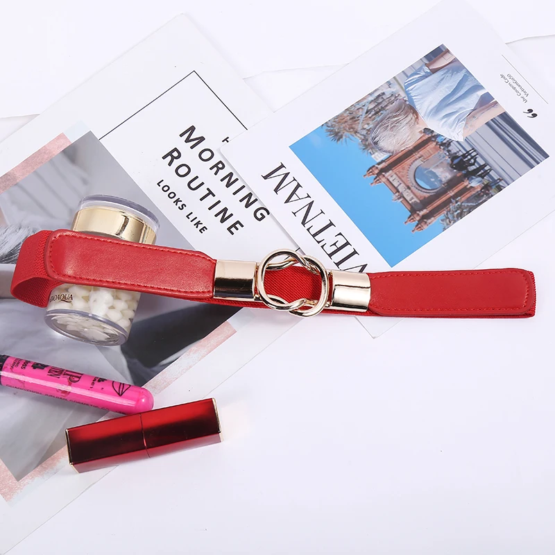 Women Skinny Belt for Dresses Retro Elastic Stretchy Metal Buckle Ladies Waist Belt Plus Size 1 inch Wide