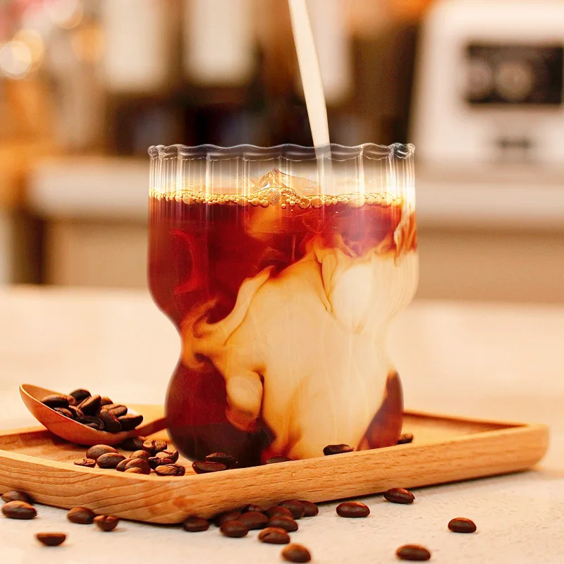 Ribbed Wave Bubble Drinking Glass Cups Iced Coffee Glasses Tumbler Glassware Beer Glasses for Cocktail Soda Gift