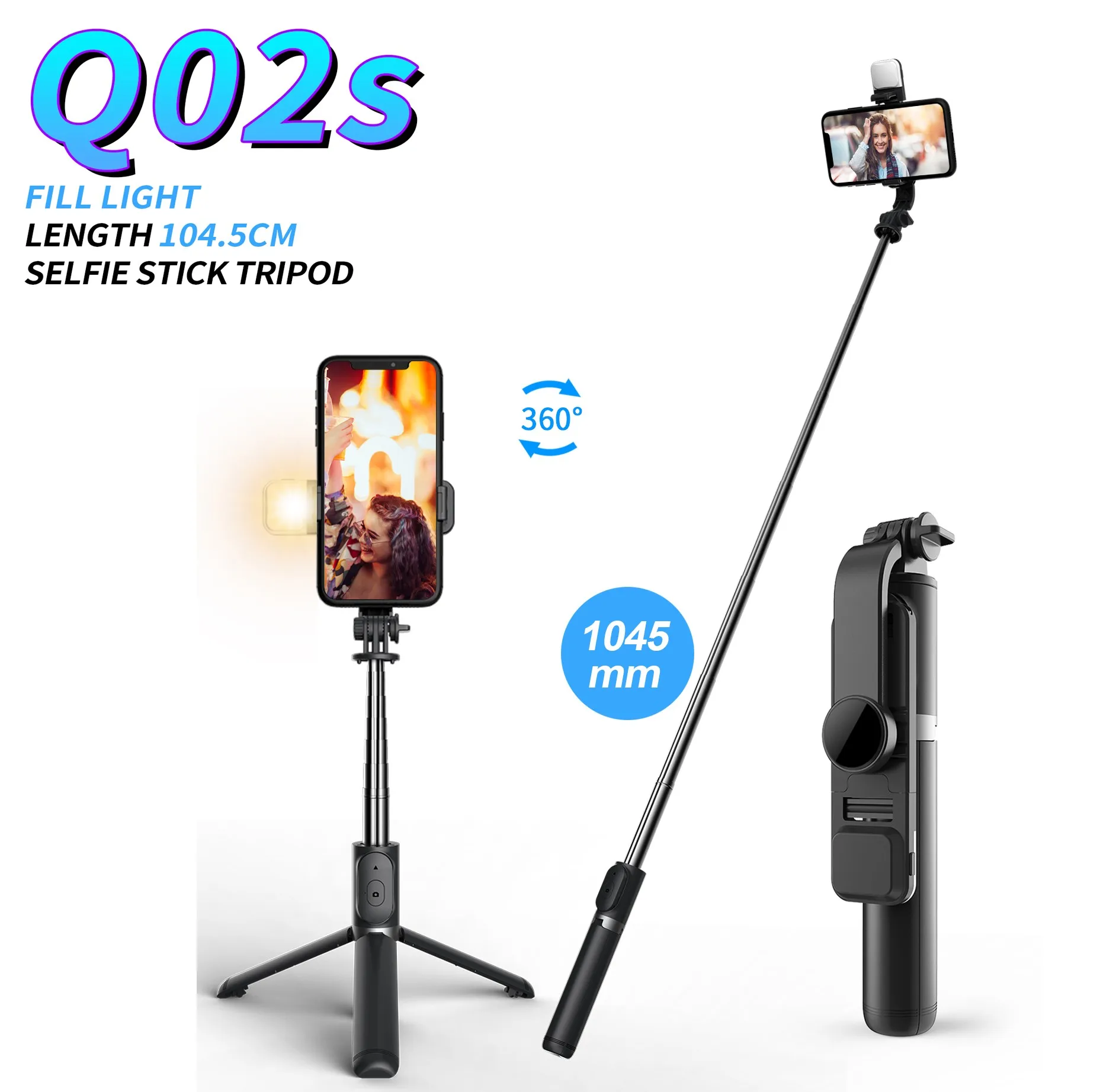 Q02S 3 в 1 вращающегося гибкий монопод для селфи штатив-тренога светодиодное заполняющее освещение для съемки с беспроводным пультом дистанционного палка для селфи с беспроводным bluetooth-управлением Мини Портативный палка для селфи