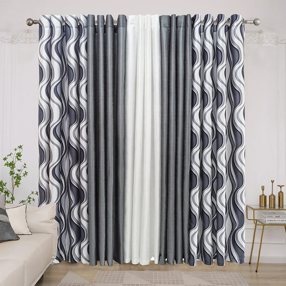 Wholesale high quality new design line printing grommets drapes ready made window curtain for the living room luxury