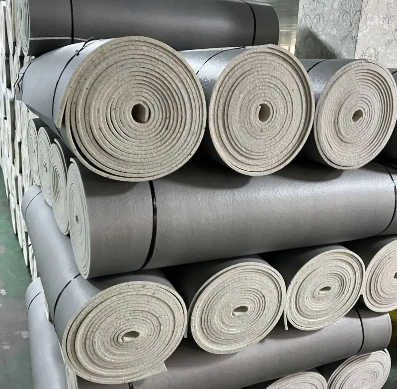 Flame retardant 120 kg/m3 Thickness 12mm Single PE coated pu carpet underlay mass loaded vinyl cork underlay