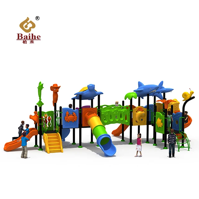 China Supplier Outdoor Playground Equipment Marine Theme Colorful Commercial Plastic Slides For Children