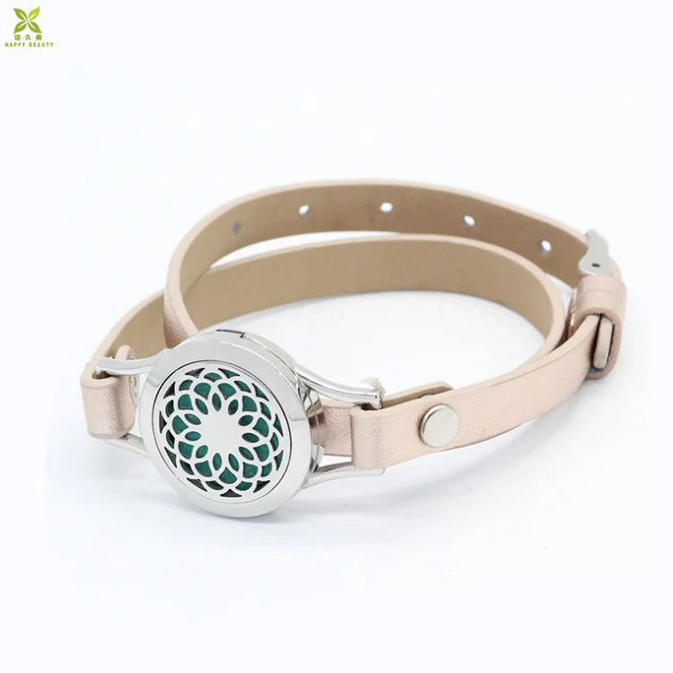 Aromatherapy Essential Oil Diffuser Perfume Locket Bracelet with PU Leather Strap