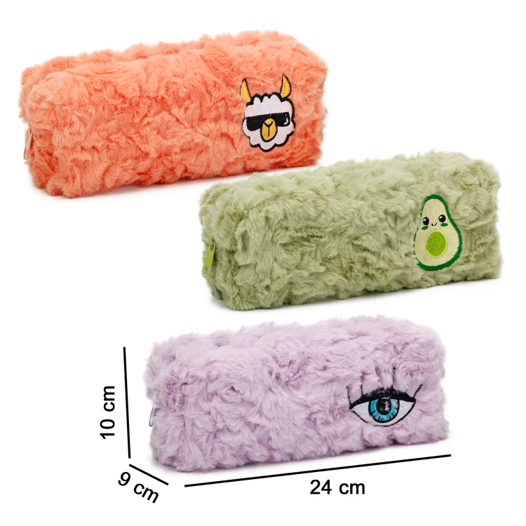 2022 Wholesale Customizable Large Storage Pouch Fluffy Plush Avocado School Pencil Case for Kids