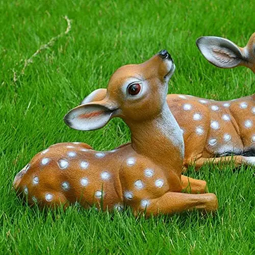 Top Grace Garden Resin Deer Figurine Outdoor Garden Statue Deer Lying Down Sculpture Ornaments Ploy Resin