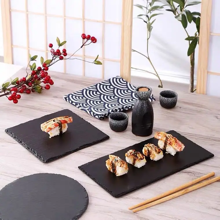 Tableware Stone Slate Tray Sushi Cake Plate Tray Restaurant Dinnerware Slate Tray sets Japanese sushi plate set
