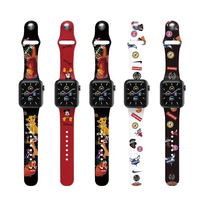 Soft Silicone Loop Band For Apple Watch 1 2 3 4 5 6 Series Sport Strap 40mm 44mm Animal Pattern Wristband