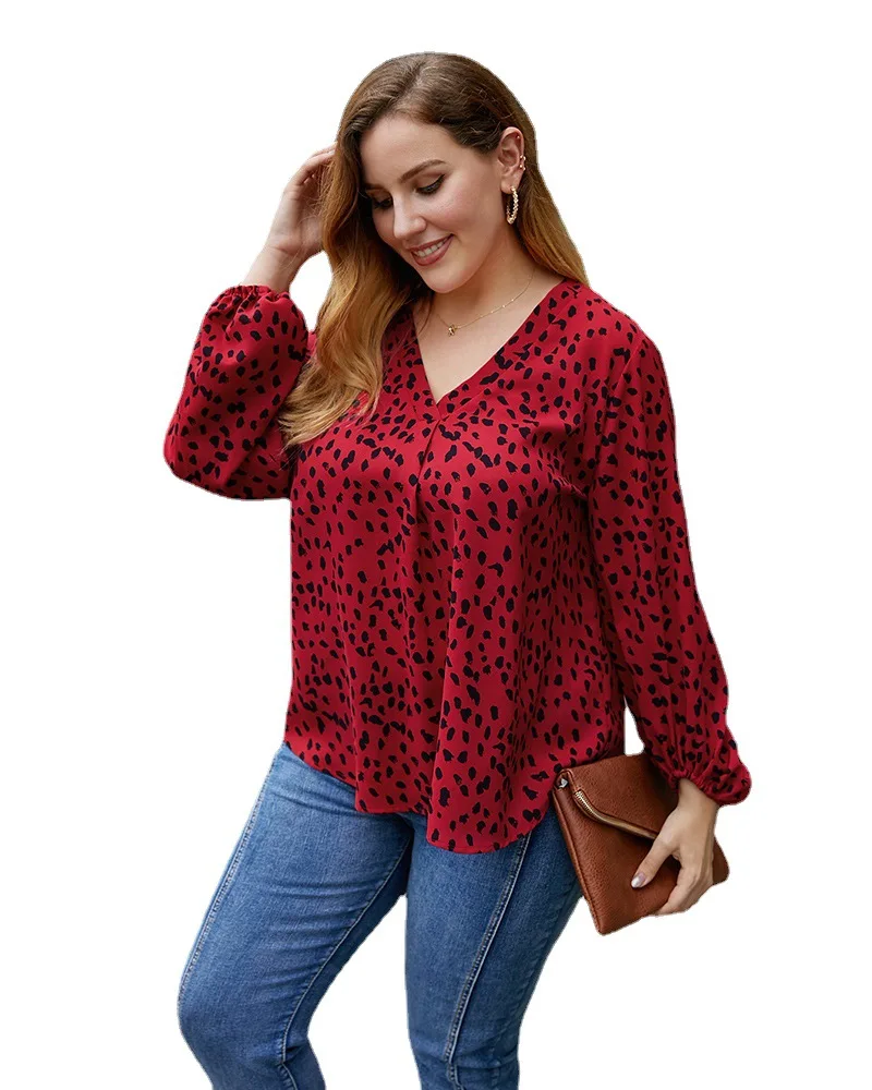 4XL, в горошек, свободный дизайнерский кружевной гофрированный воротник с длинными рукавами; С эластичными манжетами блузка рубашка женская повседневная обувь