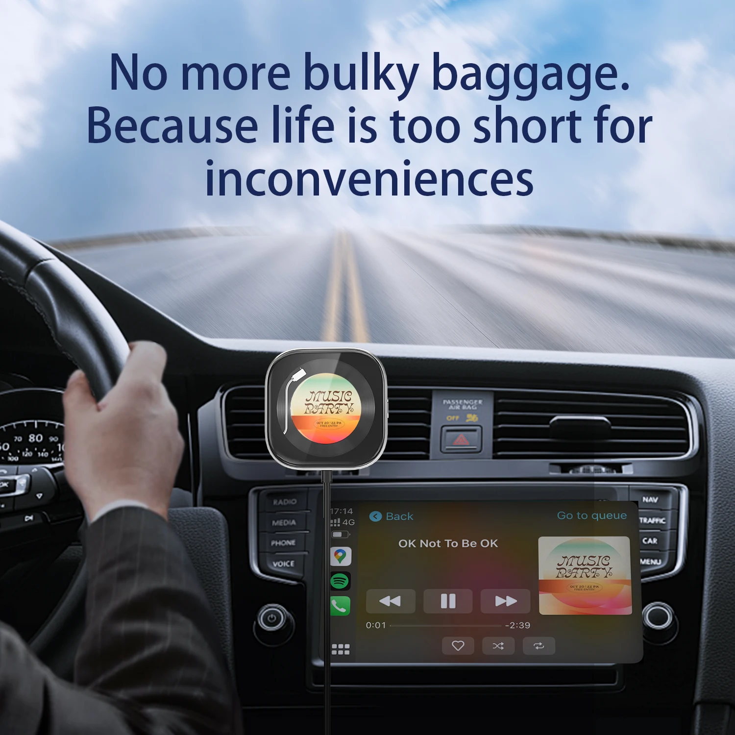 Ottocast New Design Carplay Clip Wireless Carplay AI Smart Box Carplay for Car Diffuser Digital Car Vent Clock Plug and Play