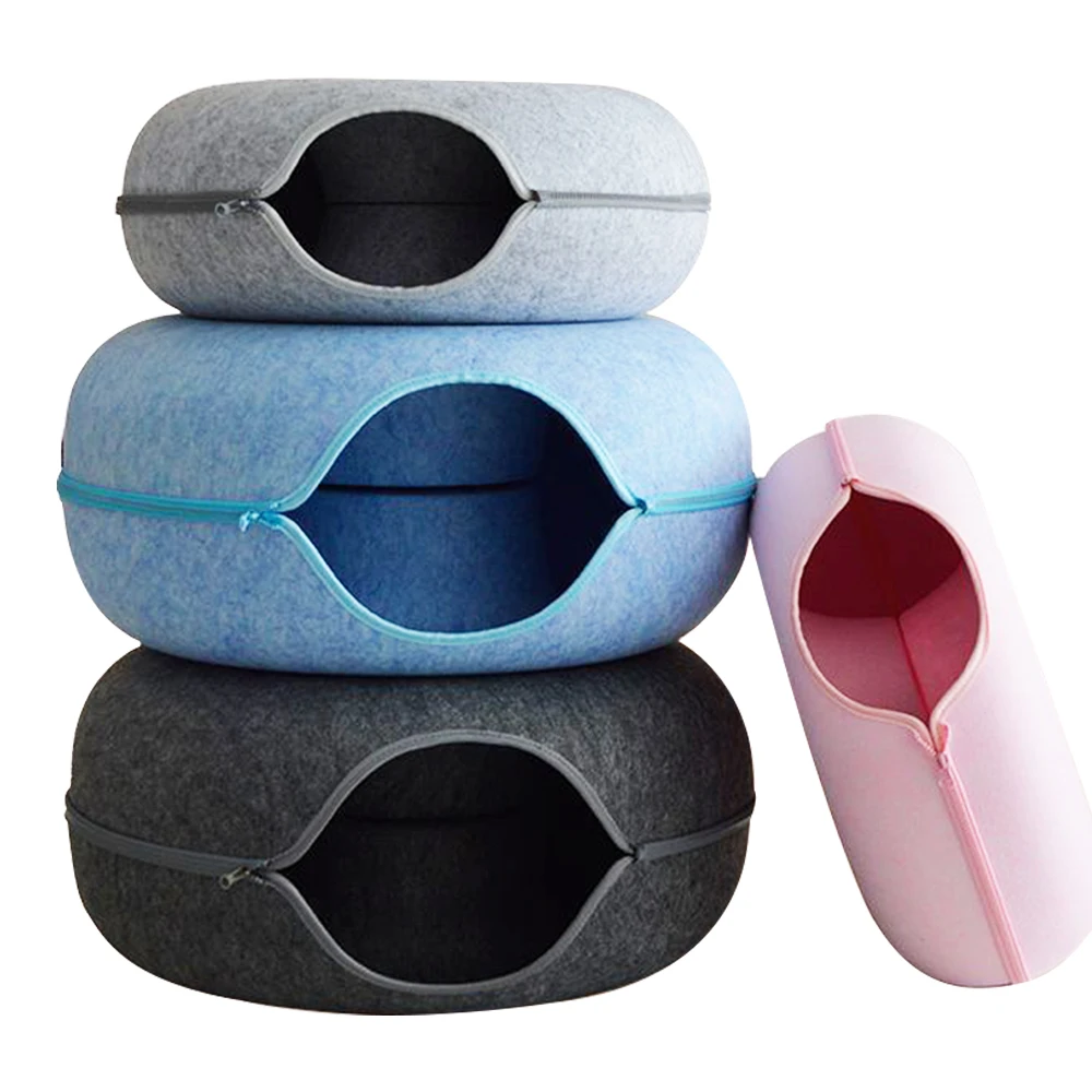 Cat Hole Tunnel Nest Bed Detachable Felt material Funny Cat Donut Tube Toy Double-layer composite structure cat bed