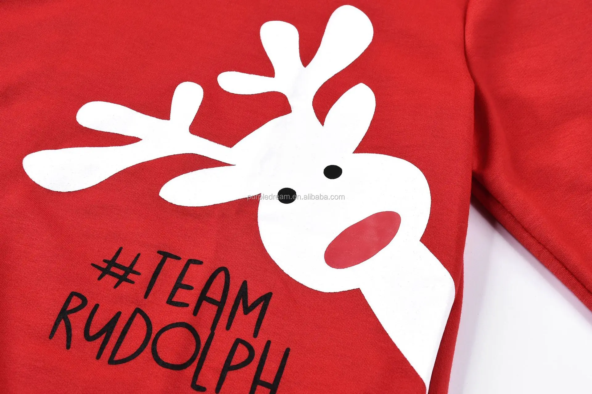 Однотонный красный пуловер с принтом оленя, рубашки для взрослых и детей, семейная Одинаковая одежда с круглым вырезом и длинным рукавом