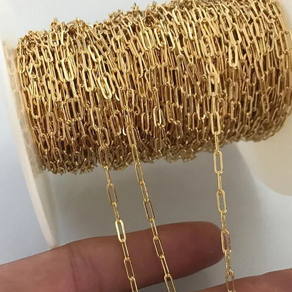 Плоская позолоченная кабельная цепь GC011 14K для изготовления ювелирных