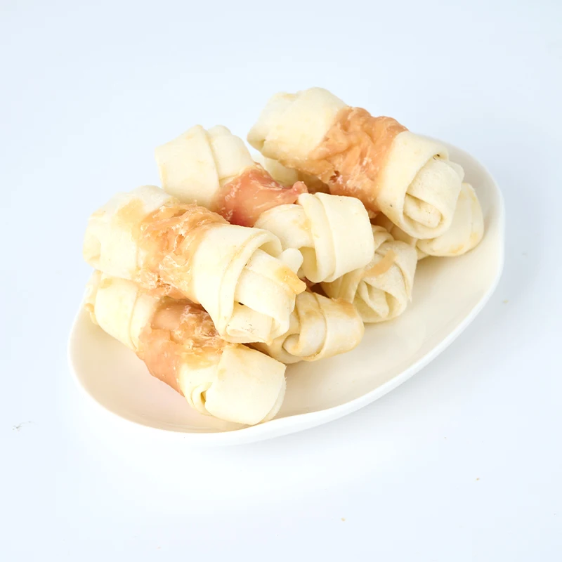 Pet Food Chicken Wrapped Rawhide Knotted Bones for Pet Snacks Dog Food Healthy Dehydrated Air Dried Pet Treats Dog Snacks
