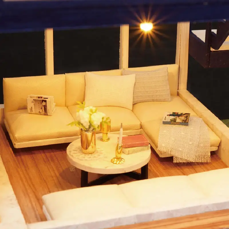 DIY Wooden Doll House Model Duplex Time Apartment With LED Lights, Music and Pool