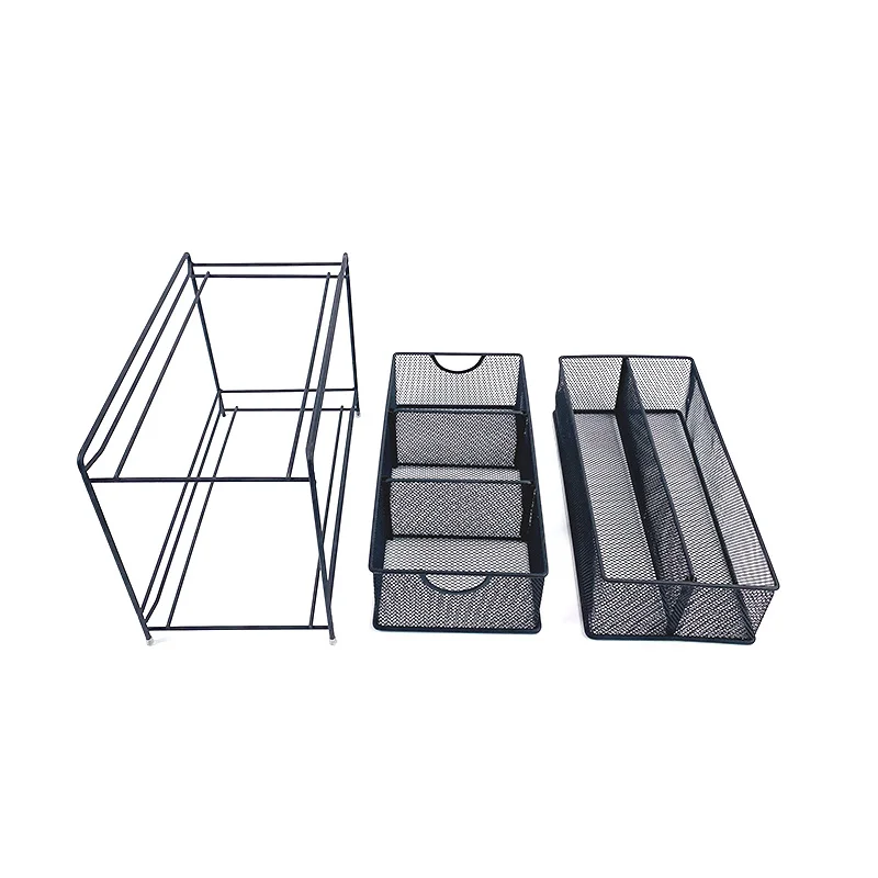 2 Tier Mesh Sliding Cabinet Organizer Stackable 2-Tier Under-Sink Cabinet Organizer with Sliding Storage Drawer