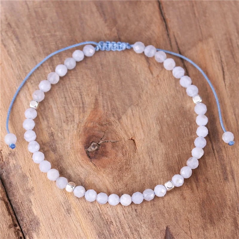 4mm Gemstone Blue Lace Agate Beads Bracelet For Women Tibetan Adjustable Natural Stone Dainty Bracelet Jewelry Wholesale Popular jewelry