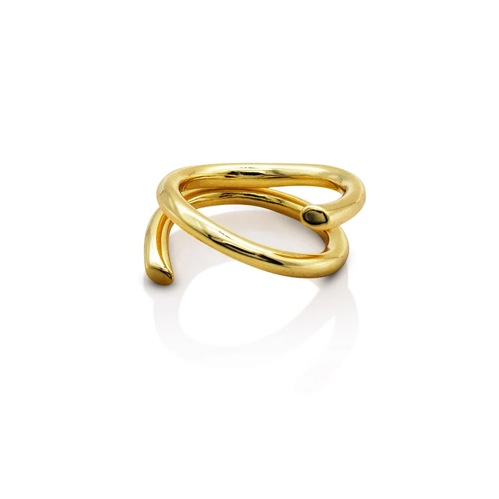 Chris April 14k yellow gold plated jewelry spinning twisted twine resizable korean rings with 925 silver