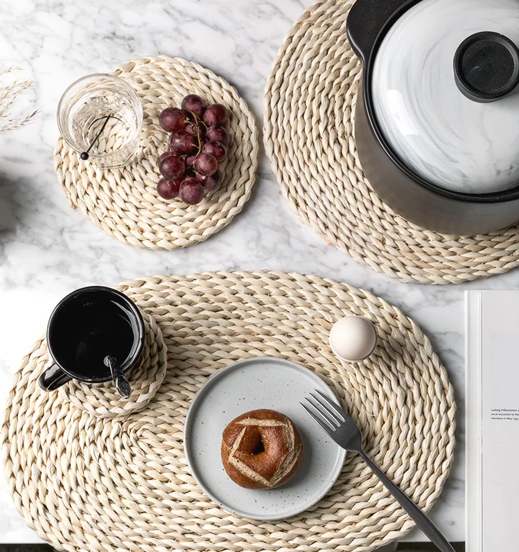 Плетеная солома ручной работы из натуральной кукурузной шелухи, термостойкий Коврик для кастрюли, тарелка, подставка для чашки, коврик на стол, обеденный стол