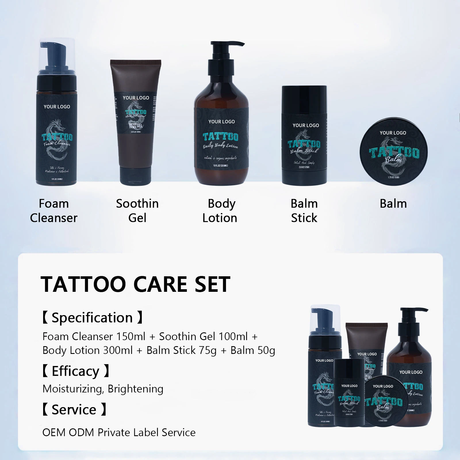 Tattoo Antimicrobial Soap Lotion Balm Cleansing Piercing Aftercare Soothing Color Brightening Skin Healing Repair Treatment Kit
