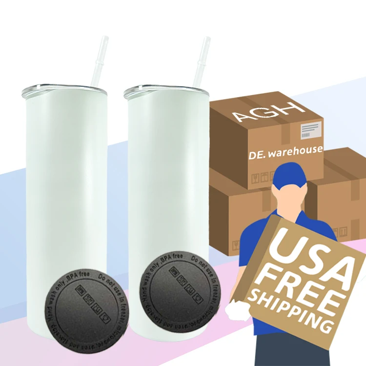 Free shipping USA warehouse in stock sublimation blank straight 20oz skinny tumblers sublimation white