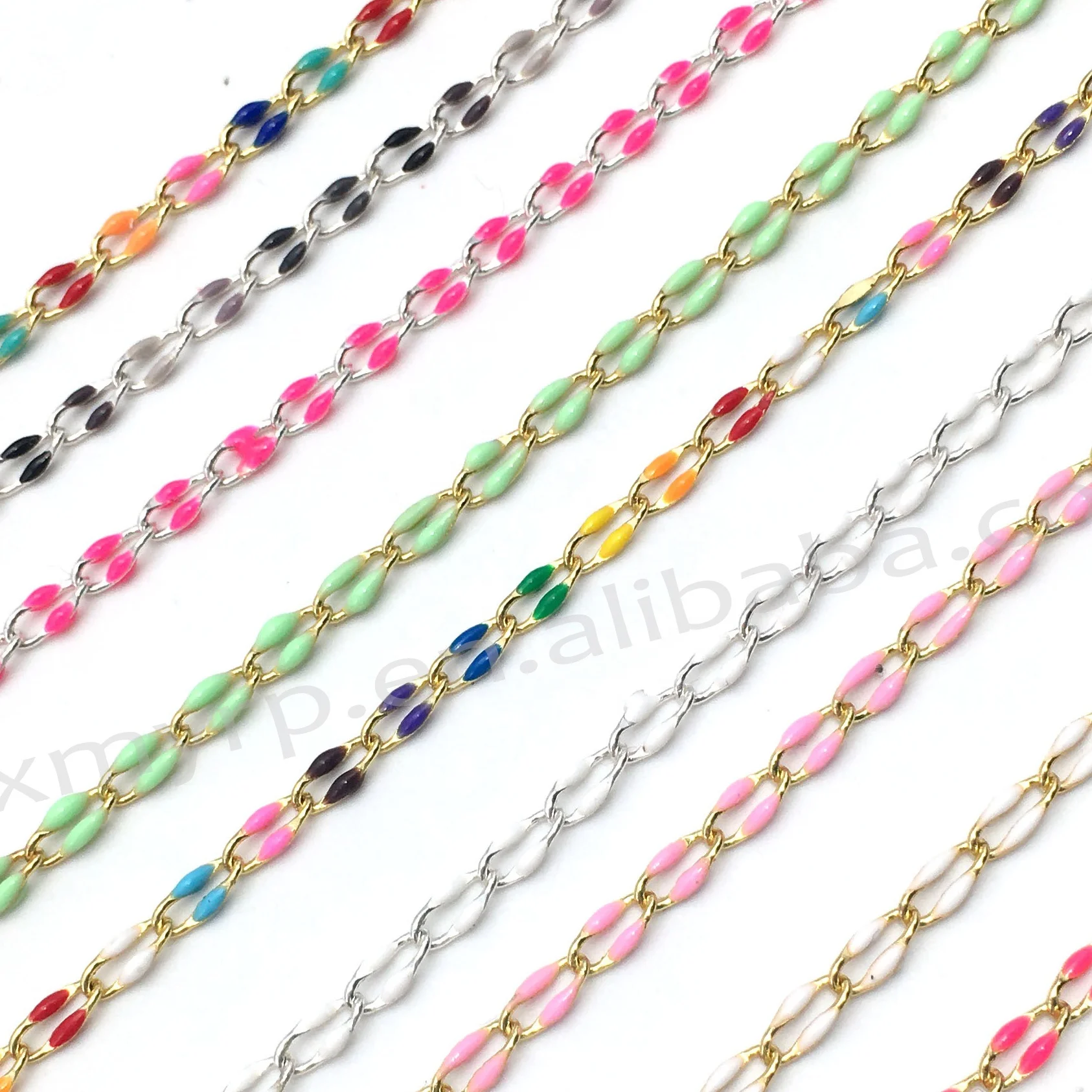 Multi Colored Enameled Chains DIY Permanent Jewelry Lip Charms Chain Custom Gold Plated Enamel Roll Chains Bulk Wholesale
