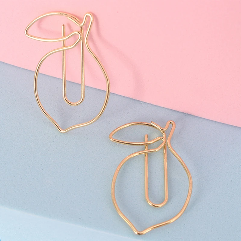 Customized Gold Plated Lemon Fruit Cool Paper Clips Kawaii Stationery Kawaii Accessories Bookmark Office Clip Paperclips
