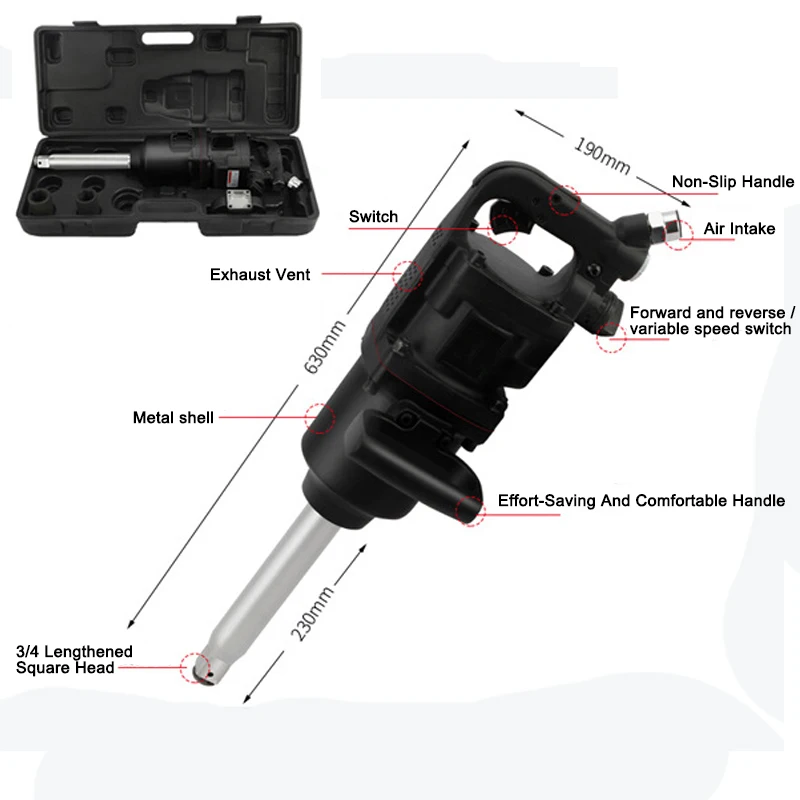 Heavy Duty Electric 1 Inch Air Impact Wrench Customized Wrench More Powerful