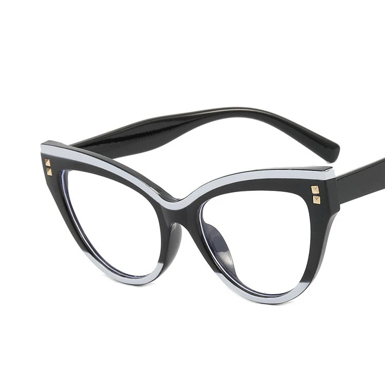 Cat Eye Riveted Black And White Panda Flat Lens 2024 New Lens Frame Anti-Blue Light Ins Lens Frame Retro