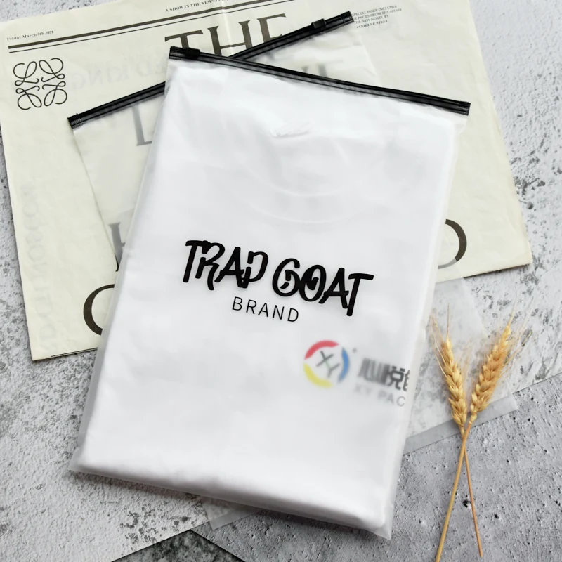 custom printed logo plastic poly storage zipper packing slider eva frosted transparent zip lock bag for clothing shipping