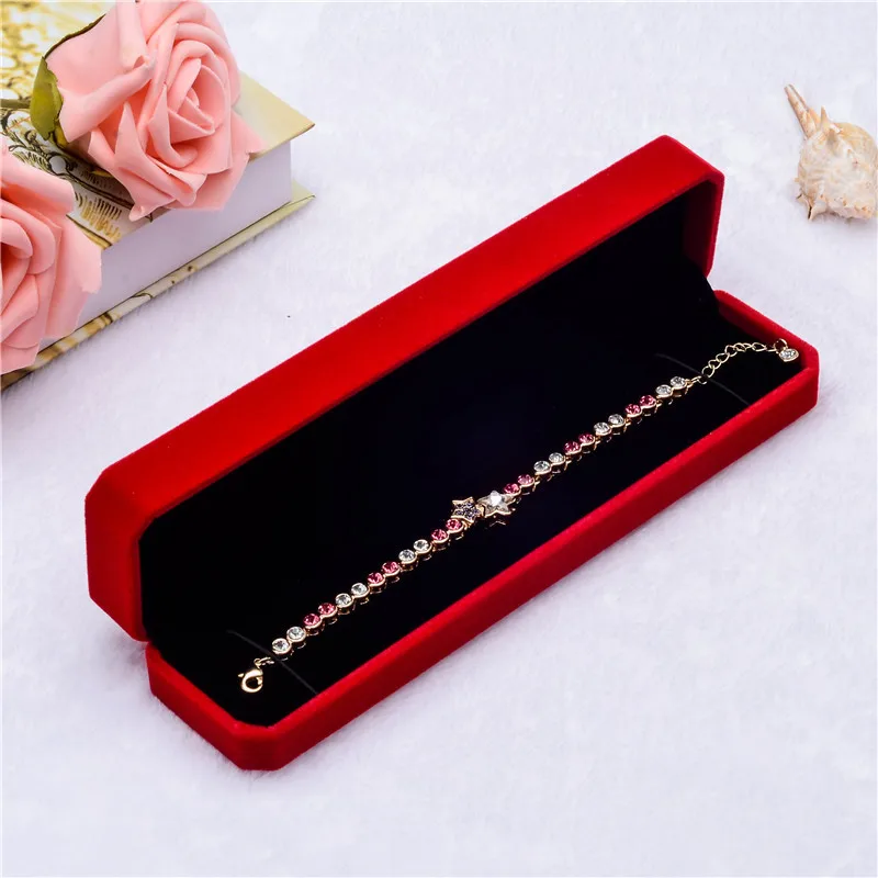Plastic Classic Red Jewellery Gift Box Bracelet Hand Chain Storage Box Velvet Necklace Long Chain Small Box