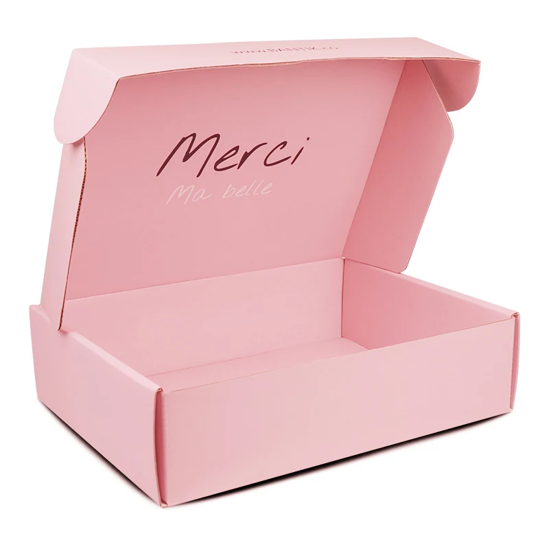 Pink free sample custom logo double side printed corrugated paper shipping box gift box for cosmetics packaging
