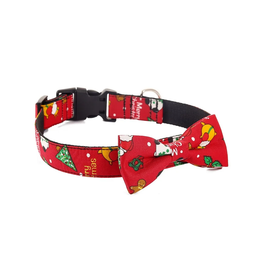 Factory wholesale logo custom various holiday fashion pattern breakaway buckle bow tie christmas dog collar