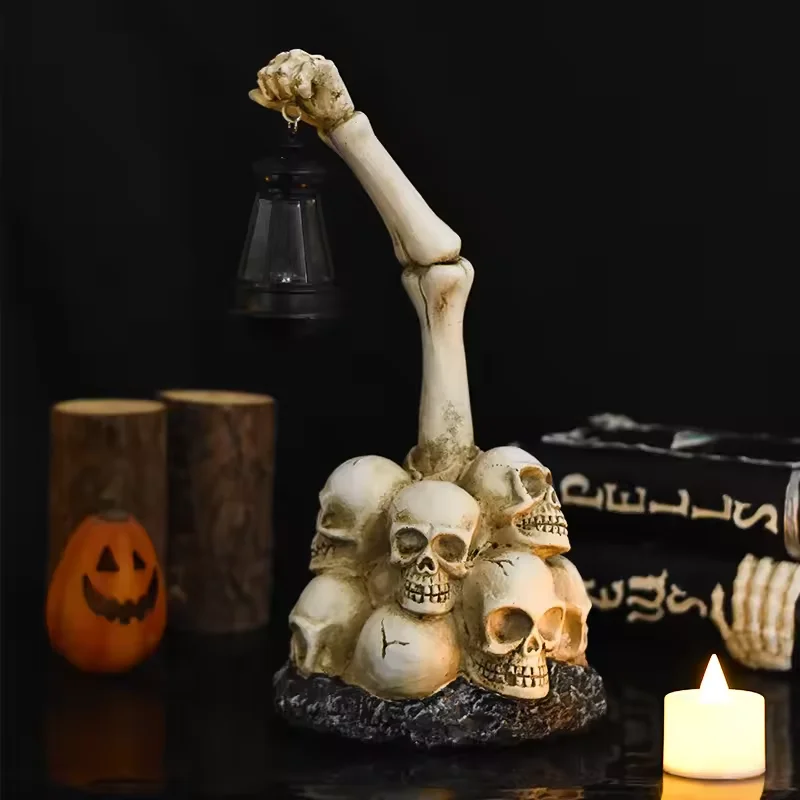 Custom Halloween Ghost Festival Skeleton Green Devil Figurine Resin Crafts Candlestick Horror Themed Room Escape Scene Ornament