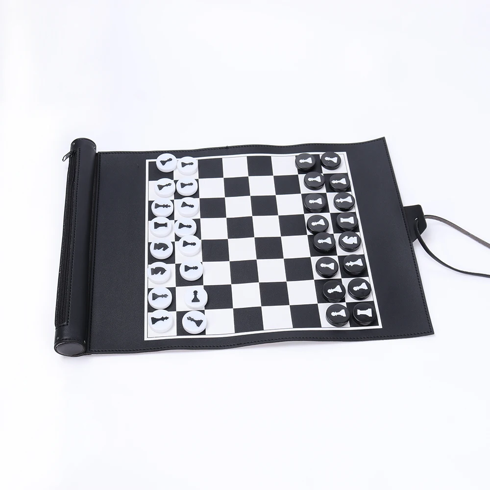 Custom Logo Outdoor Pu Leather Roll Up Backgammon Chess Board Roll Up Chess Game Set