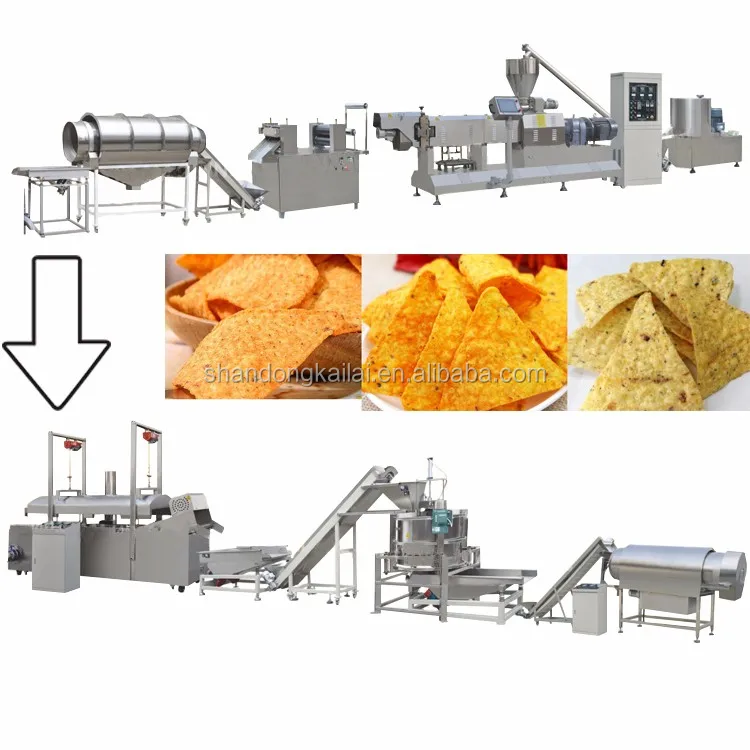Full Automatic Fried Tortilla chips machinery Triangle chips Bugle pasta Food Extruder Making Machine Doritos production line