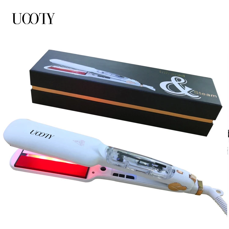 UOOTY steam hair iron 2 inch Titanium plate flat iron 450 degree infrared ionic steam hair straightener