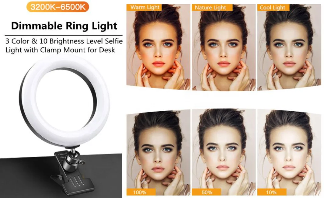 Amazon hot sale 6inch 16cm Led Ring Light With Plastic Desktop tripod For Tiktok Live Streaming