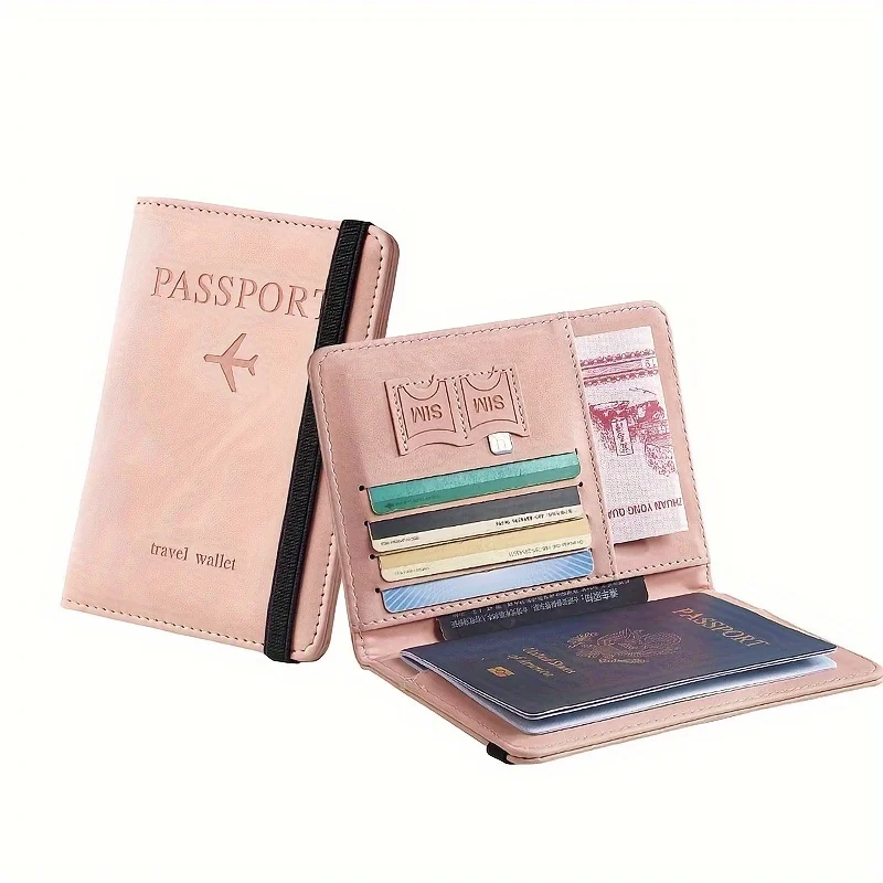RFID Blocking Passport Holder with Leather Surface and Cute Card Holder with Multiple Card Slots Multifunctional Travel Wallet