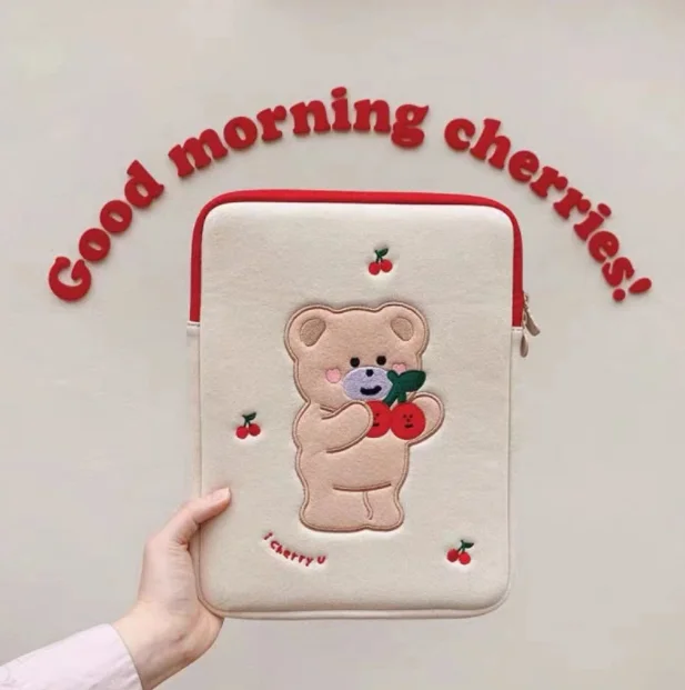 Micani 2021 new cute bear fluffy cotton Laptop sleeve Tablet sleeve bag pad cover laptop bags Storage Pouch  embroidery logo