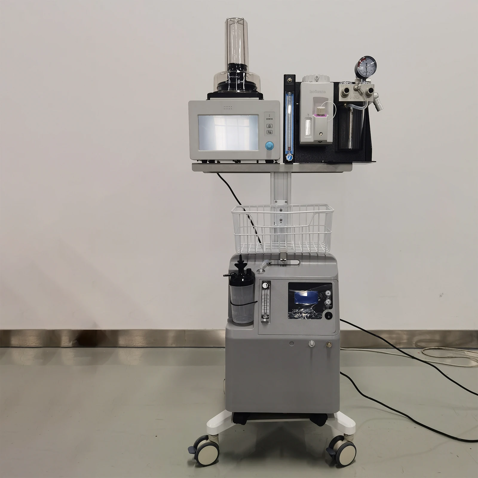 Integrated design turbine driven no gas source required veterinary anesthesia machine save space and cost