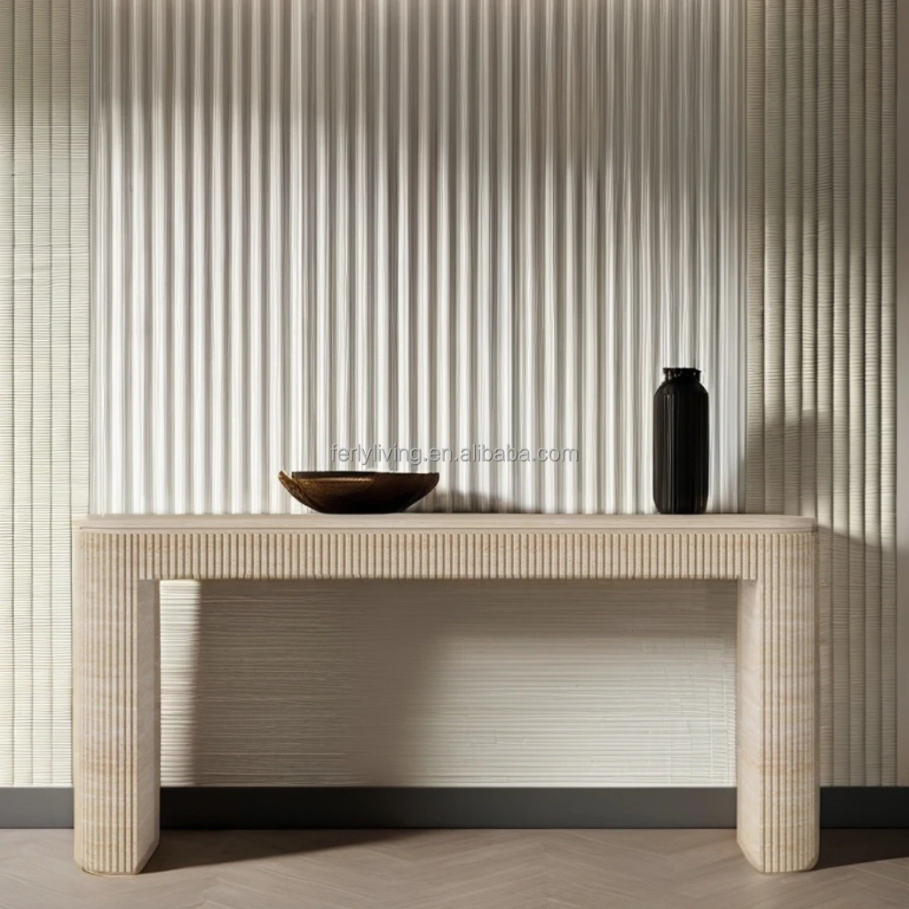 FERLY Living Room Furniture Minimalist Style Sofa Sets Furniture Sets Modern Luxury  Travertine Stone Carved Console Table