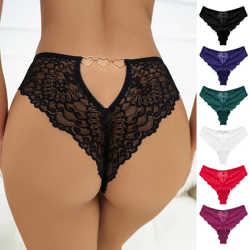 Women Hollow Out Underwear Women Panties Heart Accessory High Waist Sexy Secret Lace G-string Thong Brief Seamless Panty 0582