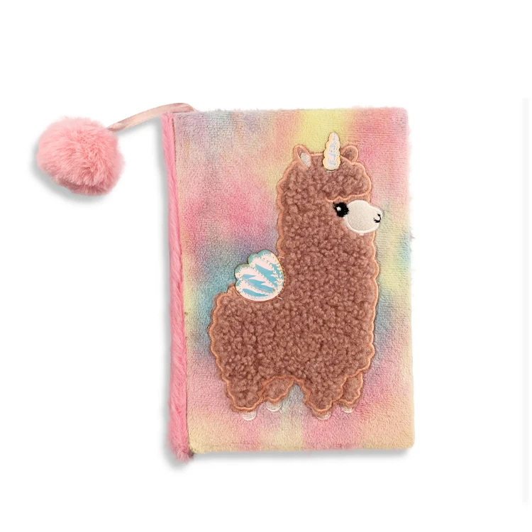 Wholesale fashion plush notebook with plush pendant Kawaii Alpaca Animal note book Student A5 Notebook for kids
