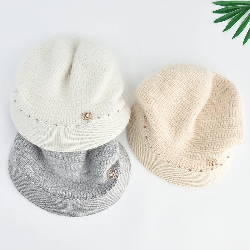 Custom Winter Knit Beret Hat Peaked Caps Angora Wool British Beret Hats Baker Boy Newsboy Flat Cap